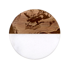 Spaceship Starry Night Van Gogh Painting Classic Marble Wood Coaster (round) 