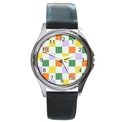 Board Pictures Chess Background Round Metal Watch by Maspions
