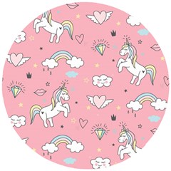 Cute Unicorn Seamless Pattern Wooden Puzzle Round by Apen