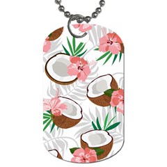 Seamless Pattern Coconut Piece Palm Leaves With Pink Hibiscus Dog Tag (one Side) by Apen