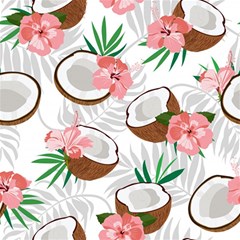 Seamless Pattern Coconut Piece Palm Leaves With Pink Hibiscus Play Mat (square) by Apen