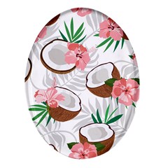 Seamless Pattern Coconut Piece Palm Leaves With Pink Hibiscus Oval Glass Fridge Magnet (4 Pack) by Apen
