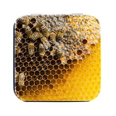 Honeycomb With Bees Square Metal Box (black) by Apen