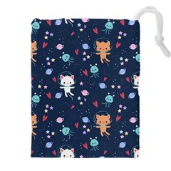 Cute Astronaut Cat With Star Galaxy Elements Seamless Pattern Drawstring Pouch (4xl) by Apen