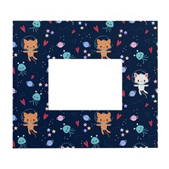 Cute Astronaut Cat With Star Galaxy Elements Seamless Pattern White Wall Photo Frame 5  X 7  by Apen