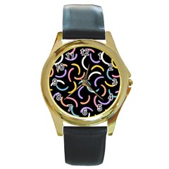 Abstract Pattern Wallpaper Round Gold Metal Watch