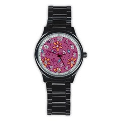 Flowers Petals Leaves Foliage Stainless Steel Round Watch by Maspions