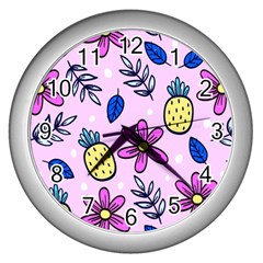 Flowers Petals Pineapples Fruit Wall Clock (silver)