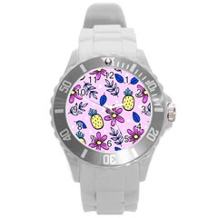 Flowers Petals Pineapples Fruit Round Plastic Sport Watch (l)