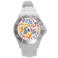 Abstract Pattern Background Round Plastic Sport Watch (l) by Maspions