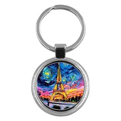 Eiffel Tower Starry Night Print Van Gogh Key Chain (round) by Maspions