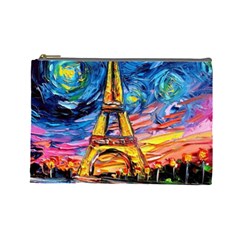 Eiffel Tower Starry Night Print Van Gogh Cosmetic Bag (large)