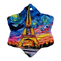 Eiffel Tower Starry Night Print Van Gogh Snowflake Ornament (two Sides)