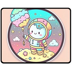 Boy Astronaut Cotton Candy Childhood Fantasy Tale Literature Planet Universe Kawaii Nature Cute Clou Fleece Blanket (medium) by Maspions