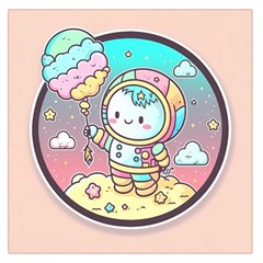 Boy Astronaut Cotton Candy Childhood Fantasy Tale Literature Planet Universe Kawaii Nature Cute Clou Square Satin Scarf (36  X 36 ) by Maspions