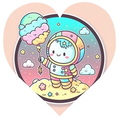 Boy Astronaut Cotton Candy Childhood Fantasy Tale Literature Planet Universe Kawaii Nature Cute Clou Wooden Puzzle Heart by Maspions