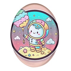 Boy Astronaut Cotton Candy Childhood Fantasy Tale Literature Planet Universe Kawaii Nature Cute Clou Oval Glass Fridge Magnet (4 Pack)