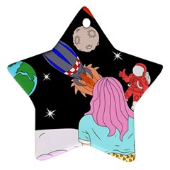 Girl Bed Space Planets Spaceship Rocket Astronaut Galaxy Universe Cosmos Woman Dream Imagination Bed Ornament (star)