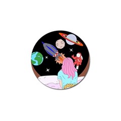 Girl Bed Space Planets Spaceship Rocket Astronaut Galaxy Universe Cosmos Woman Dream Imagination Bed Golf Ball Marker by Maspions