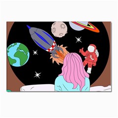 Girl Bed Space Planets Spaceship Rocket Astronaut Galaxy Universe Cosmos Woman Dream Imagination Bed Postcards 5  X 7  (pkg Of 10) by Maspions