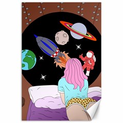 Girl Bed Space Planets Spaceship Rocket Astronaut Galaxy Universe Cosmos Woman Dream Imagination Bed Canvas 24  X 36 