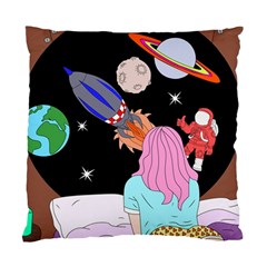 Girl Bed Space Planets Spaceship Rocket Astronaut Galaxy Universe Cosmos Woman Dream Imagination Bed Standard Cushion Case (two Sides)