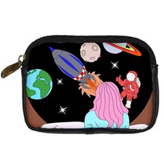 Girl Bed Space Planets Spaceship Rocket Astronaut Galaxy Universe Cosmos Woman Dream Imagination Bed Digital Camera Leather Case by Maspions