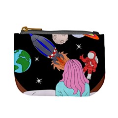 Girl Bed Space Planets Spaceship Rocket Astronaut Galaxy Universe Cosmos Woman Dream Imagination Bed Mini Coin Purse