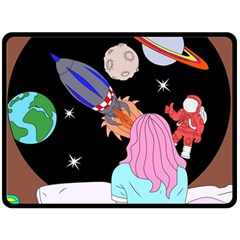 Girl Bed Space Planets Spaceship Rocket Astronaut Galaxy Universe Cosmos Woman Dream Imagination Bed Fleece Blanket (large)