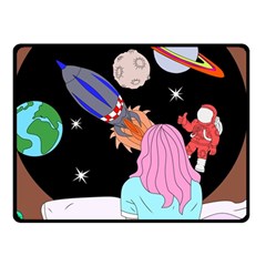 Girl Bed Space Planets Spaceship Rocket Astronaut Galaxy Universe Cosmos Woman Dream Imagination Bed Two Sides Fleece Blanket (small) by Maspions