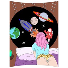 Girl Bed Space Planets Spaceship Rocket Astronaut Galaxy Universe Cosmos Woman Dream Imagination Bed Back Support Cushion by Maspions