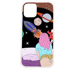 Girl Bed Space Planets Spaceship Rocket Astronaut Galaxy Universe Cosmos Woman Dream Imagination Bed Iphone 12 Pro Max Tpu Uv Print Case by Maspions