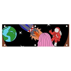 Girl Bed Space Planets Spaceship Rocket Astronaut Galaxy Universe Cosmos Woman Dream Imagination Bed Banner And Sign 6  X 2  by Maspions