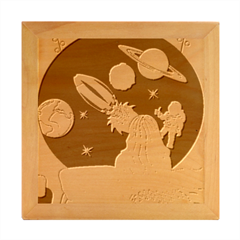 Girl Bed Space Planets Spaceship Rocket Astronaut Galaxy Universe Cosmos Woman Dream Imagination Bed Wood Photo Frame Cube