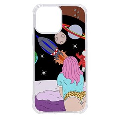 Girl Bed Space Planets Spaceship Rocket Astronaut Galaxy Universe Cosmos Woman Dream Imagination Bed Iphone 13 Pro Max Tpu Uv Print Case by Maspions