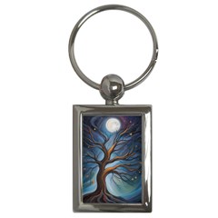 Tree Branches Mystical Moon Expressionist Oil Painting Acrylic Painting Abstract Nature Moonlight Ni Key Chain (rectangle) by Maspions