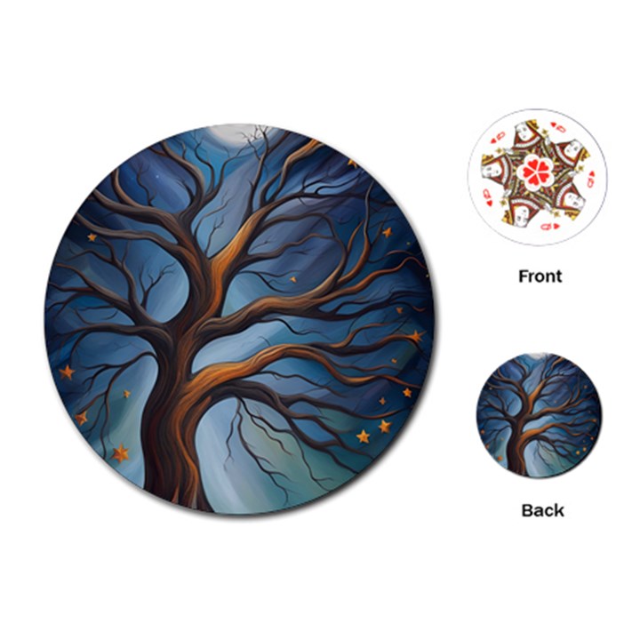 Tree Branches Mystical Moon Expressionist Oil Painting Acrylic Painting Abstract Nature Moonlight Ni Playing Cards Single Design (Round)