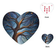 Tree Branches Mystical Moon Expressionist Oil Painting Acrylic Painting Abstract Nature Moonlight Ni Playing Cards Single Design (heart) by Maspions