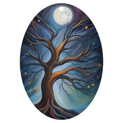 Tree Branches Mystical Moon Expressionist Oil Painting Acrylic Painting Abstract Nature Moonlight Ni Uv Print Acrylic Ornament Oval by Maspions