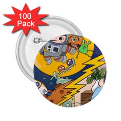 Astronaut Moon Monsters Spaceship Universe Space Cosmos 2 25  Buttons (100 Pack)  by Maspions