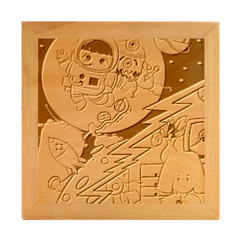 Astronaut Moon Monsters Spaceship Universe Space Cosmos Wood Photo Frame Cube