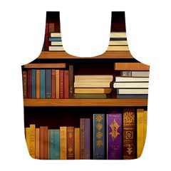 Book Nook Books Bookshelves Comfortable Cozy Literature Library Study Reading Room Fiction Entertain Full Print Recycle Bag (l)