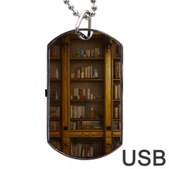 Books Book Shelf Shelves Knowledge Book Cover Gothic Old Ornate Library Dog Tag Usb Flash (one Side)
