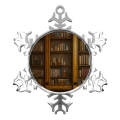 Books Book Shelf Shelves Knowledge Book Cover Gothic Old Ornate Library Metal Small Snowflake Ornament by Maspions