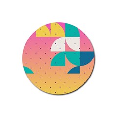 Abstract Geometric Bauhaus Polka Dots Retro Memphis Art Rubber Round Coaster (4 Pack)