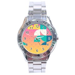 Abstract Geometric Bauhaus Polka Dots Retro Memphis Art Stainless Steel Analogue Watch