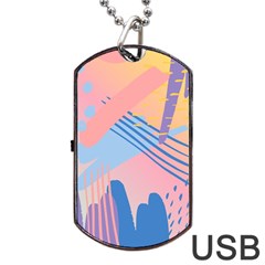 Abstract Lines Dots Pattern Purple Pink Blue Dog Tag Usb Flash (two Sides)