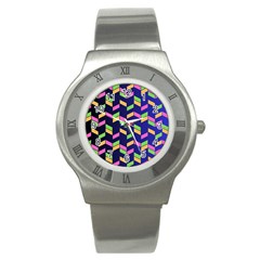 Background Pattern Geometric Pink Yellow Green Stainless Steel Watch