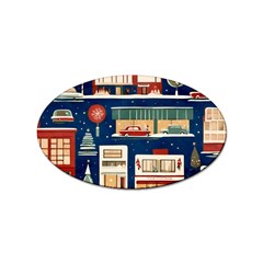 Cars Snow City Landscape Vintage Old Time Retro Pattern Sticker (oval)