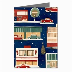 Cars Snow City Landscape Vintage Old Time Retro Pattern Greeting Cards (pkg Of 8)